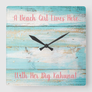 Beach Clock, Beach Girl, Big Kahuna Square Wall Clock