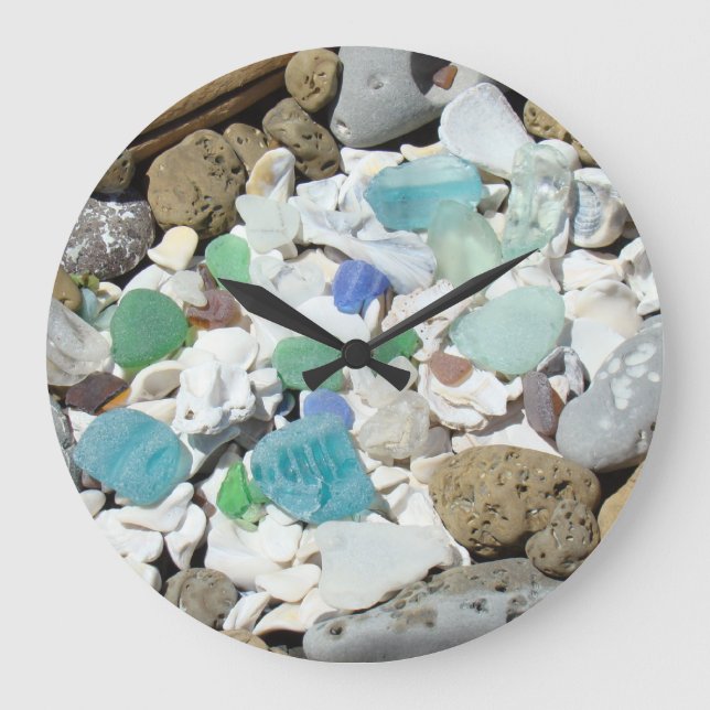 Beach Clocks Blue Green Sea Glass Seashells gifts (Front)