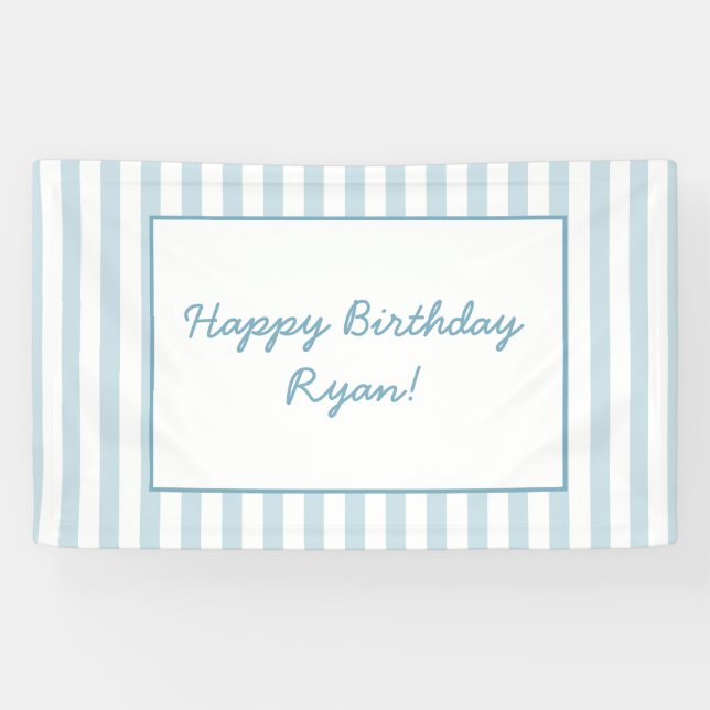 Beach Club Cabana Blue Stripe Birthday Custom Name Banner (Horizontal)