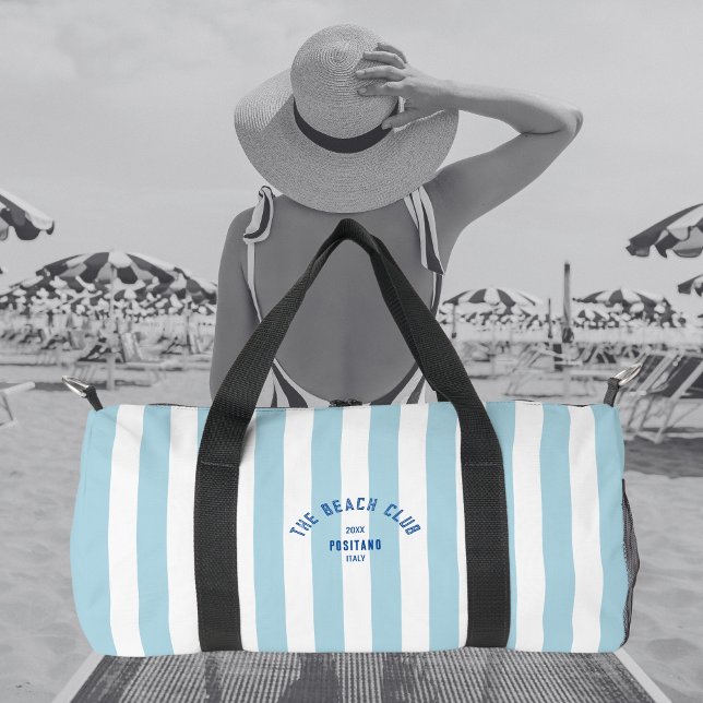 Beach Club Crest Blue Cabana Stripe Monogram Duffle Bag (Creator Uploaded)