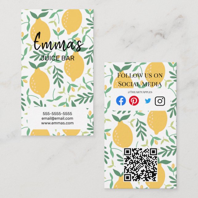 beach club juice bar cafe lemonade lemon sun sunny business card (Front/Back)