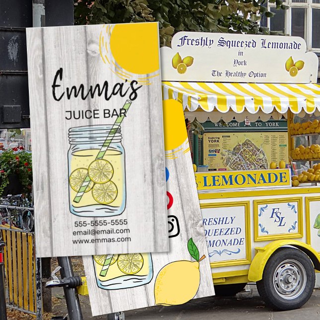 beach club juice bar cafe lemonade lemon sun sunny business card (Creator Uploaded)