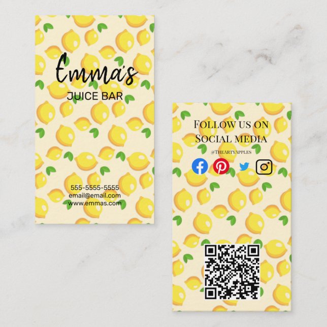 beach club juice bar cafe lemonade lemon sun sunny business card (Front/Back)