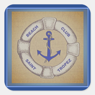 Beach Club Saint Tropez Nautical Sign Square Sticker
