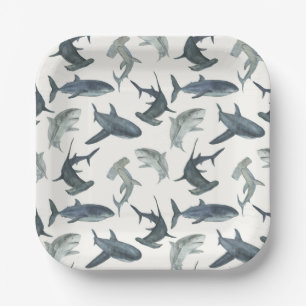 Beach Club Sharks Party Plates   Watercolor Shark 