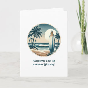 Beach Club Surfboard Tropical Birthday Card
