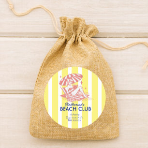Beach Club Yellow Cabana Stripe Birthday Party Classic Round Sticker