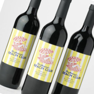 Beach Club Yellow Stripes Birthday Party Wine Label