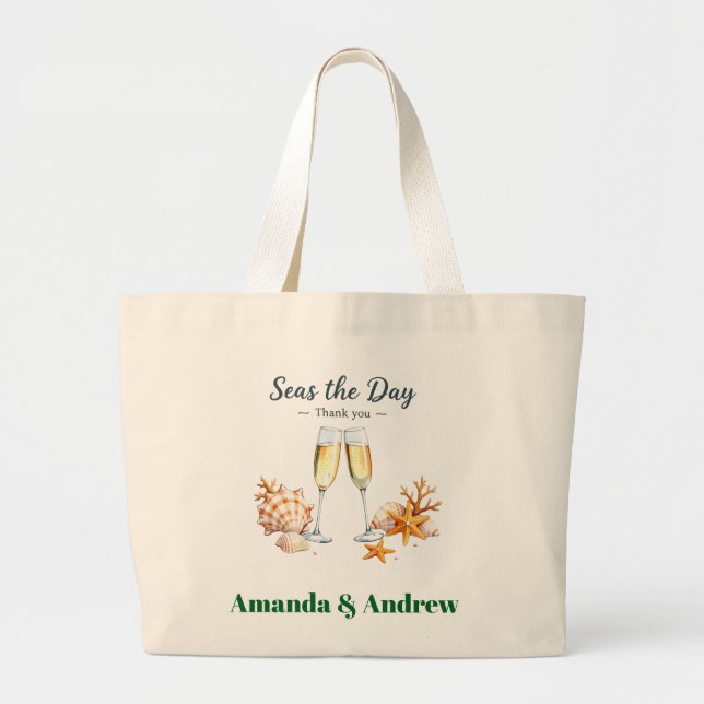 Beach coast Elegant Wedding Guest Favor keepsake  Large Tote Bag (Front)