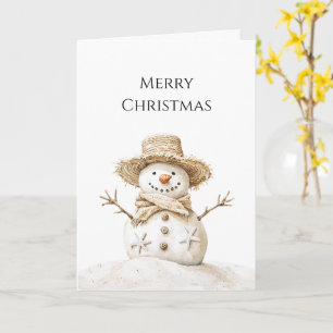 Beach Coast Snowman Christmas Card