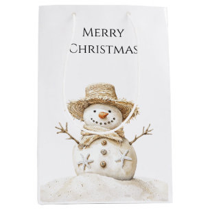 Beach Coast Snowman Christmas Medium Gift Bag