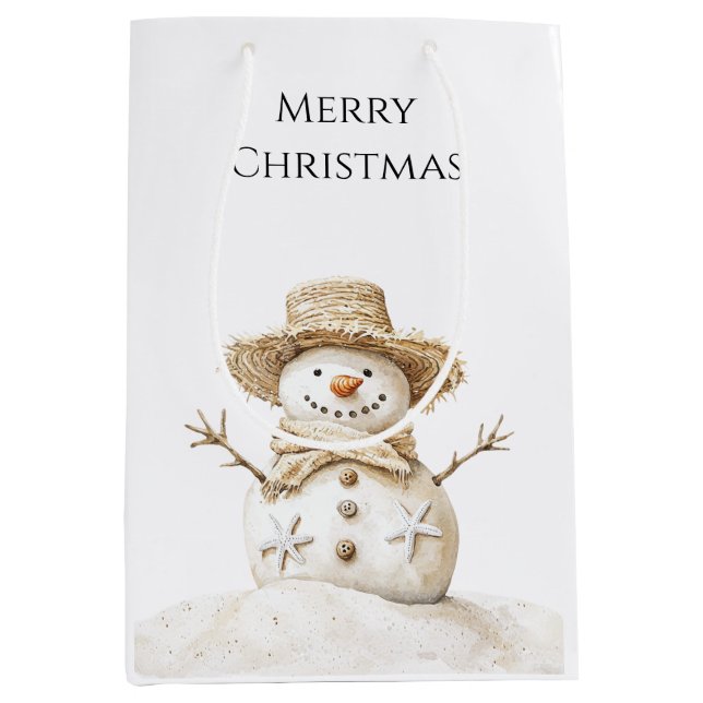 Beach Coast Snowman Christmas Medium Gift Bag (Front)