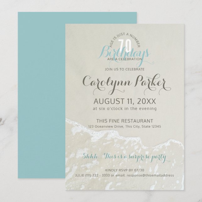 Beach Coastal 70th Birthday Invitation (Front/Back)