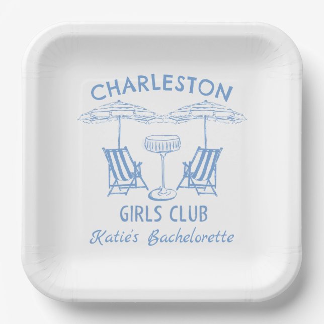 Beach Coastal Blue Bachelorette Party Paper Plate (Front)