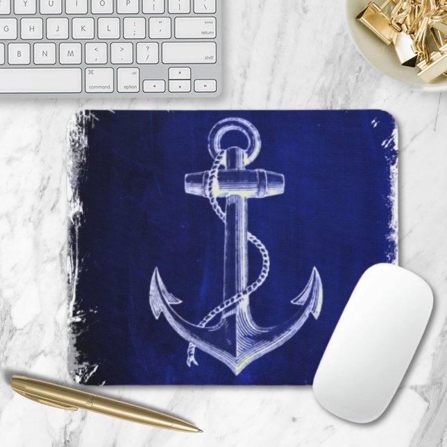 beach coastal chic nautical navy blue anchor mouse mat (beach coastal chic nautical navy blue anchor mouse pad)