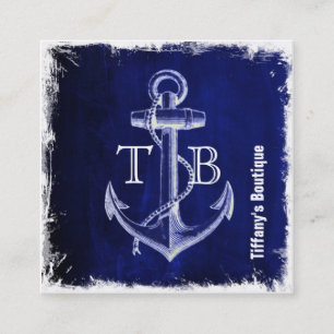 beach coastal chic nautical navy blue anchor square business card