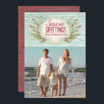 Beach Coastal Christmas Holiday Photo Card<br><div class="desc">A coastal Christmas greeting card. Seasons greetings from the beach. A shell and holly with sea grasses decorate this card. personalise it with your name and photo.</div>