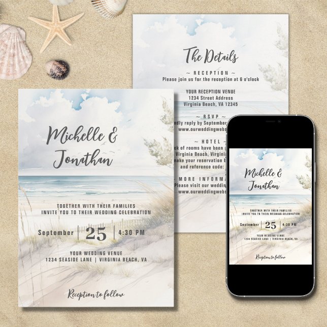 Beach Coastal Destination All in One Wedding Invitation (Creator Uploaded)