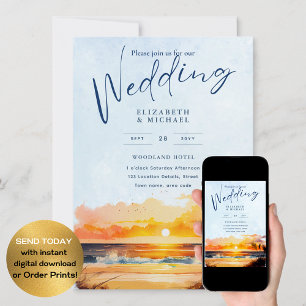  Beach Coastal Destination Sunset Tropical Wedding Invitation