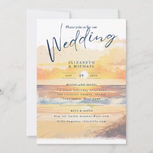  Beach Coastal Destination Sunset Tropical Wedding Invitation
