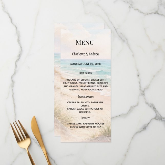 Beach coastal dinner wedding menu (Front/Back In Situ)