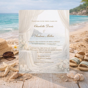 Beach coastal elegant romantic wedding invitation