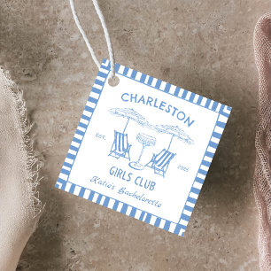 Beach Coastal Handdrawn Blue Bachelorette Party Favour Tags