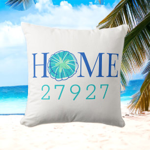 Beach Coastal Home Sand Dollar Custom Zip Code Cushion