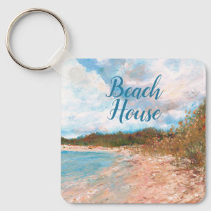 Beach Coastal Michigan Shoreline Art Key Ring