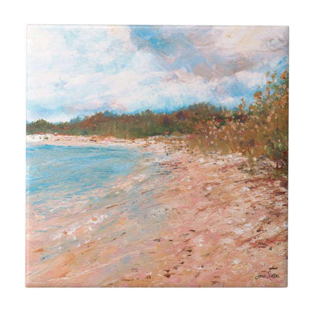 Beach Coastal Michigan Shoreline Art Tile (Front)