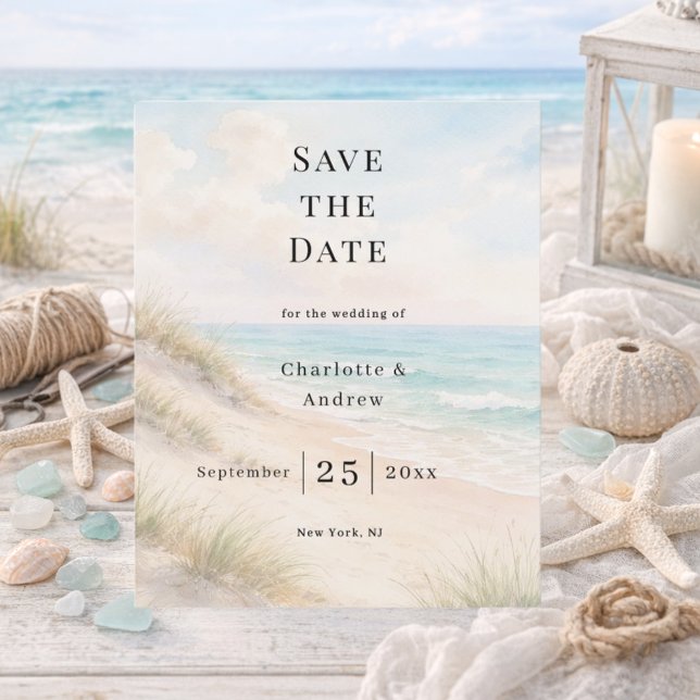 Beach coastal modern wedding Save the Date card (Creator Uploaded)