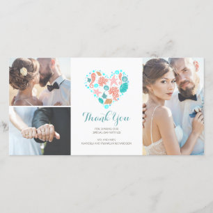 Beach Coastal Nautical Heart Wedding Thank You Card