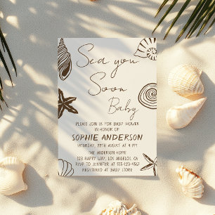 Beach Coastal Neutral Sea You Soon Baby Shower Invitation