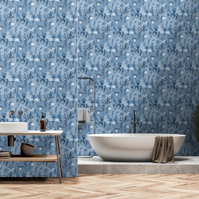 Beach Coastal Ocean Blue Sea Life Wallpaper (Bathroom)