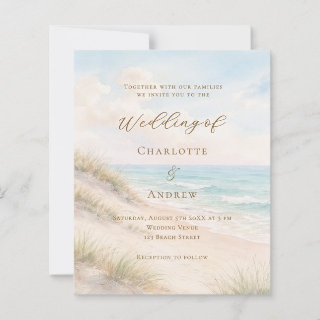 Beach coastal ocean wedding invitation (Front)