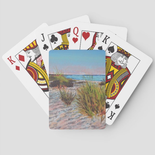Beach Coastal Painting Pink Playing Cards (Back)