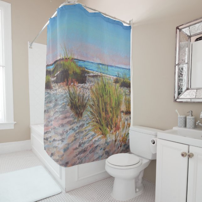 Beach Coastal Painting Shower Curtain (In Situ)