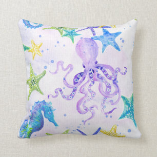 Beach Coastal Seashore Octopus Seahorse Starfish Cushion