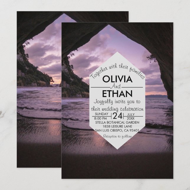 Beach Coastal Seaside Summer Navy Wedding Invitation (Front/Back)