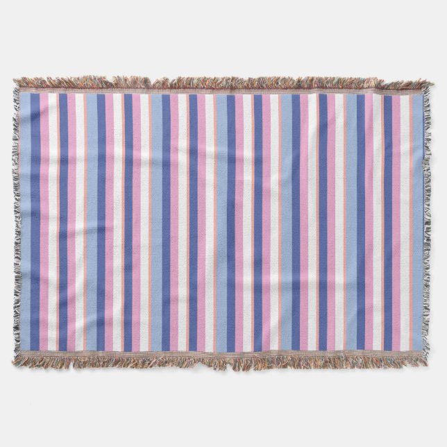 Beach Coastal Summer Line Pattern Pink Blue Throw Blanket (Front)