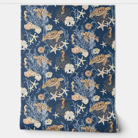Beach Coastal Underwater Sea Turtle Starfish Navy