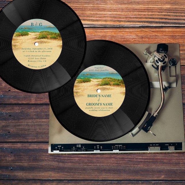 Beach Coastal Vinyl Music Record Wedding Invitation (Beach Coastal Vinyl Music Record Wedding Invitation)