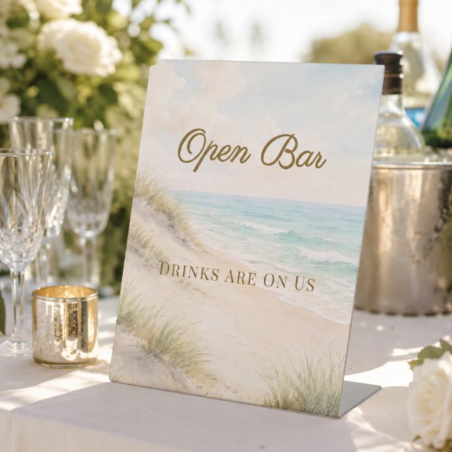 Beach coastal wedding Open Bar Pedestal Sign (Creator Uploaded)