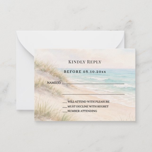 Beach coastal wedding response RSVP Card (Front)