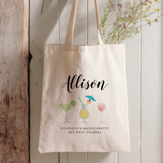 Beach Cocktails Bachelorette Bridesmaid Name Tote Bag (Creator Uploaded)