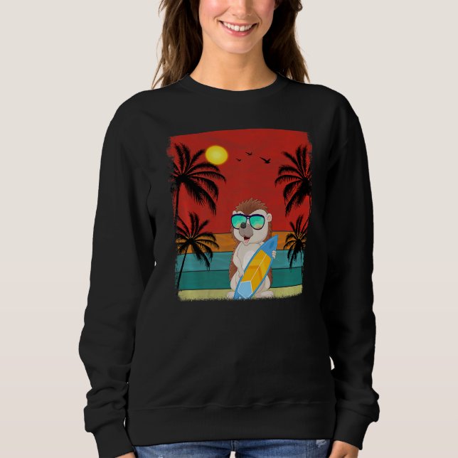 Beach Coconut Tree Retro Graphic Hedgehog  Summer Sweatshirt (Front)