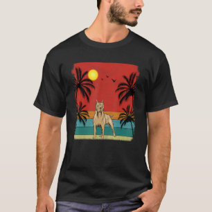 Beach Coconut Tree Retro Graphic Pitbull Dog Sum T-Shirt