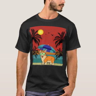 Beach Coconut Tree Retro Graphic Welsh Corgi Lover T-Shirt