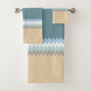 Beach Color- Light Brown Sand Beige Turquoise Blue Bath Towel Set