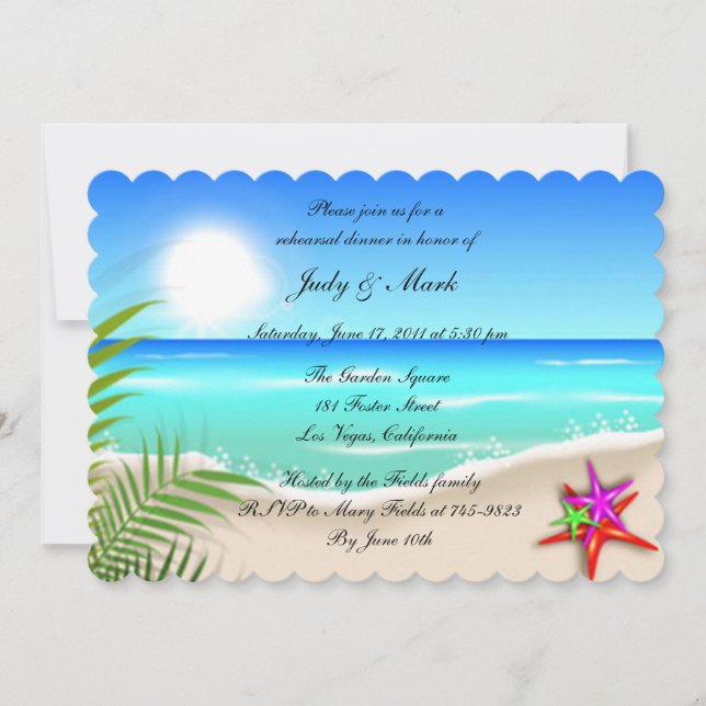 Beach Colourful Starfish Rehearsal Dinner Invite (Front)